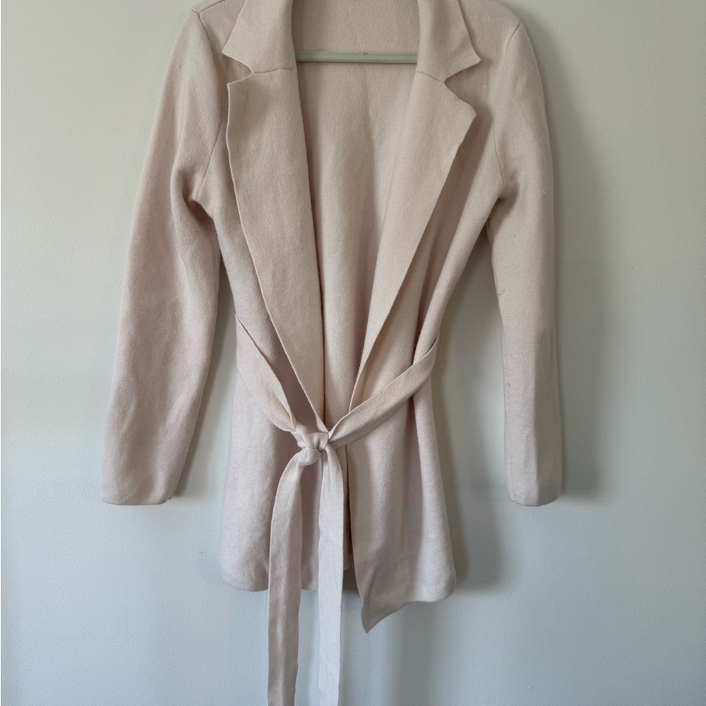 Lilysilk Belted Cashmere Cardigan Coat Sweater Blazer Ivory Size M